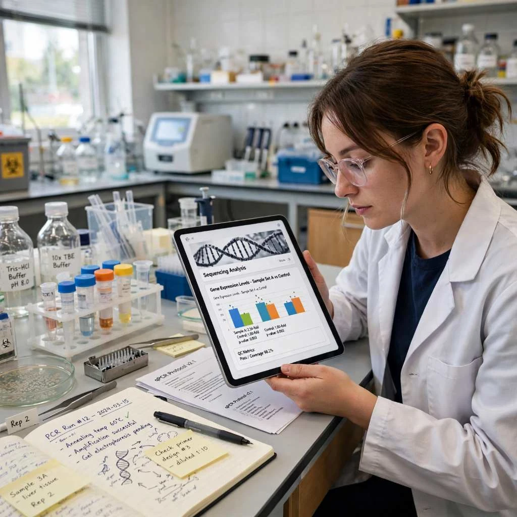 Researcher Reviewing DNA Sequencing Data On Tablet
