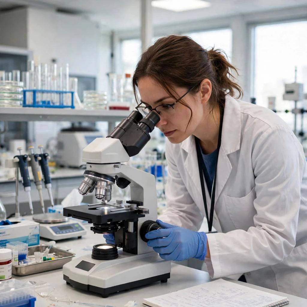 Scientist Observing Peptide Research