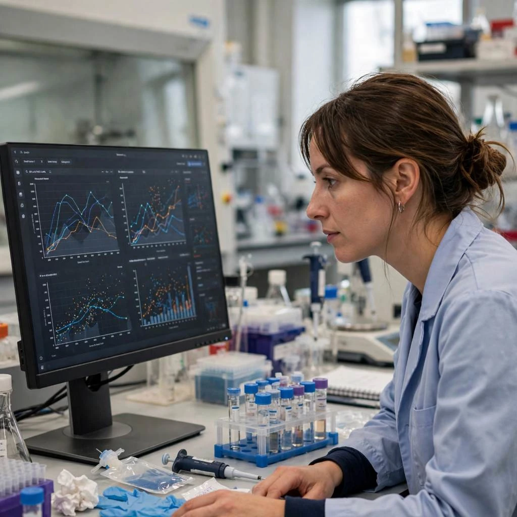 Researcher Analyzing Graphs