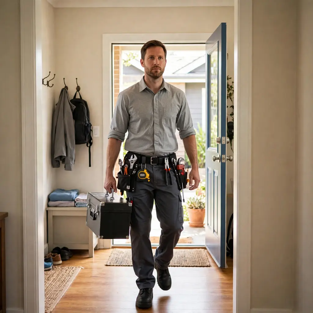 Professional Plumber Entering Home